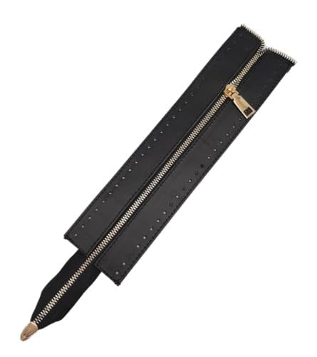 Aksesuar Gerçek Derili 28 Cm Siyah Renk Fermuar Light Gold Metalli