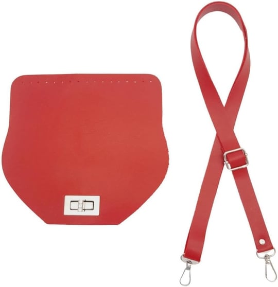 Aksesuar Suni Deri 21x19 cm Kapaklı ve Ayarlı Saplı Seti Kırmızı Renk Gümüş Metalli