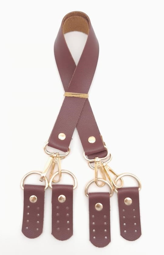 Aksesuar Suni Deri 55 Cm Misu Model Çift Sap Bordo Renk Light Gold Metal