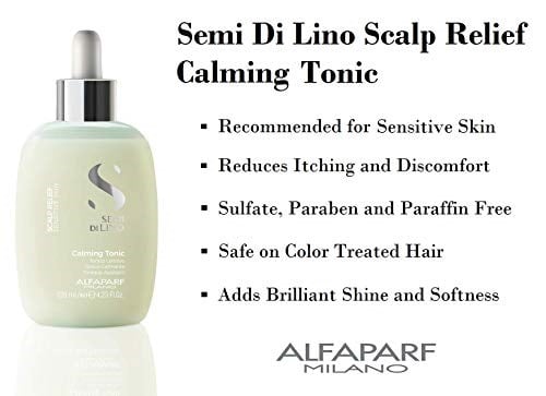Alfaparf Milano Hassas Ciltler için Semi Di Lino Saç Derisi Rahatlatıcı Tonik - Anında Sakinleştirici Etki - Yatıştırır, Konfor ve Nemlendirir - Kaşıntı Giderici - Profesyonel Salon Kalitesi - 4.23 Fl
