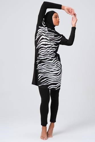 Alfasa Önü Zebra Desenli Kadın Tam Kapalı Tesettür Mayo 23691 Siyah