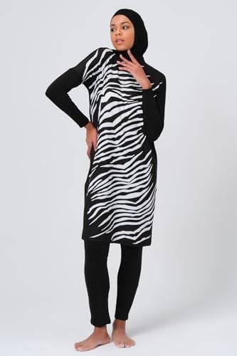 Alfasa Önü Zebra Desenli Kadın Tam Kapalı Tesettür Mayo 23691 Siyah