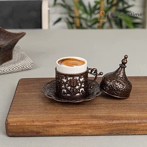 Alisveristime (1 Adet Türk Yunan Arap Kahvesi Espresso Fincanı Tabağı (Lale) (Antik Bakır)