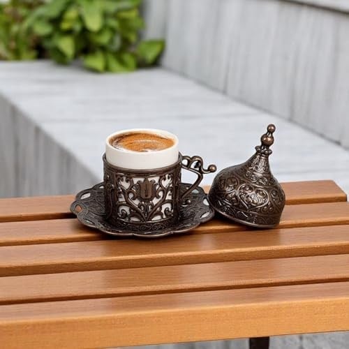Alisveristime (1 Adet Türk Yunan Arap Kahvesi Espresso Fincanı Tabağı (Lale) (Antik Bakır)