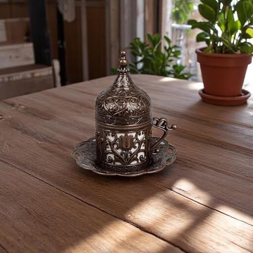 Alisveristime (1 Adet Türk Yunan Arap Kahvesi Espresso Fincanı Tabağı (Lale) (Antik Bakır)