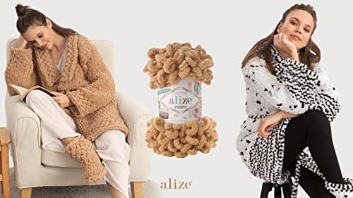 Alize Puffy 5 x 100 gram örgü yünü, 500 gram parmak örgüsü - yün süper hacimli, halka yünü, iğnesiz örgü (gri 87)