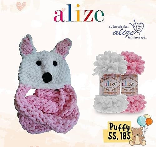 Alize Puffy 5 x 100 gram örgü yünü, 500 gram parmak örgüsü - yün süper hacimli, halka yünü, iğnesiz örgü (gri 87)