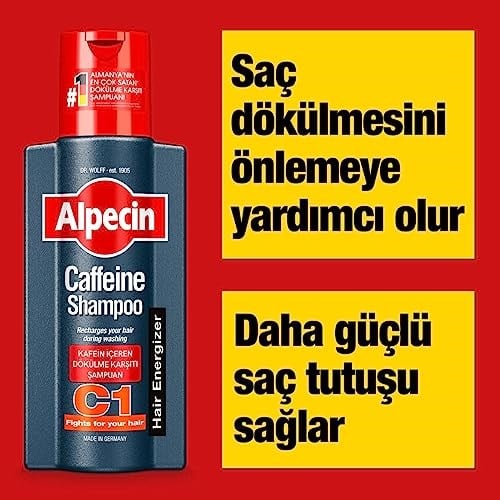 Alpecin Kafeinli Şampuan C1 250ml | Saç Dökülmesini önler ve azaltır | Erkekler için Doğal Saç uzatma Şampuanı | Güçlü Saçlar için Enerji verici | Erkekler için Saç Bakımı | Almanyada Üretilmiştir