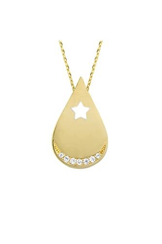 Altın Sepeti Ay Yıldız Damla Plaka Kolye