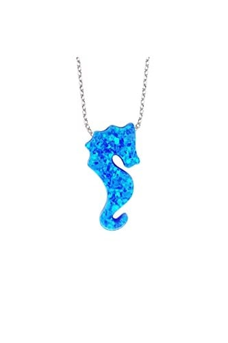Altın Sepeti Gümüş Opal Taş Deniz Atı Kolye