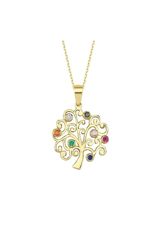 Altın Sepeti Renkli Taşlı Hayat Ağacı Kolye