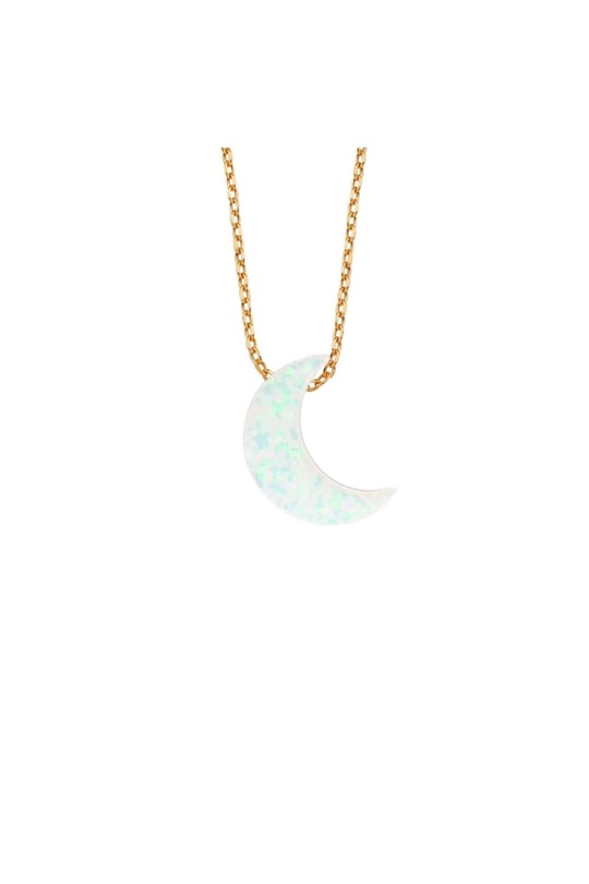 Altın Sepeti Rose Gold Beyaz Opal Ay Kolye