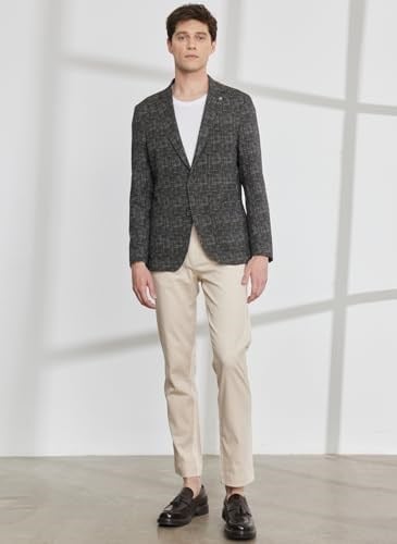 ALTINYILDIZ CLASSICS Erkek Haki Slim Fit Dar Kesim Mono Yaka Kazayağı Desenli Blazer Ceket