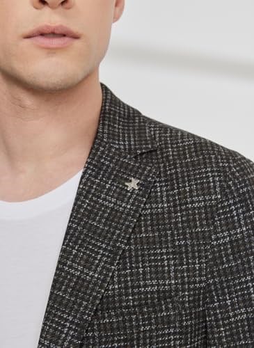 ALTINYILDIZ CLASSICS Erkek Haki Slim Fit Dar Kesim Mono Yaka Kazayağı Desenli Blazer Ceket