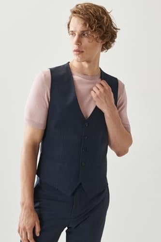 ALTINYILDIZ CLASSICS, Erkek Lacivert Slim Fit Dar Kesim Mono Yaka Düz Yelekli Klasik Takım Elbise, Lacivert, 46-6 Drop