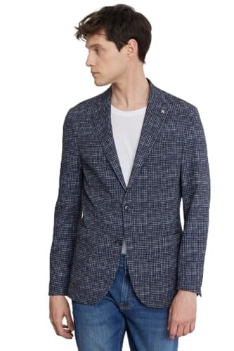 ALTINYILDIZ CLASSICS Erkek Lacivert Slim Fit Dar Kesim Mono Yaka Kazayağı Desenli Blazer Ceket, Lacivert, 46-6 Drop