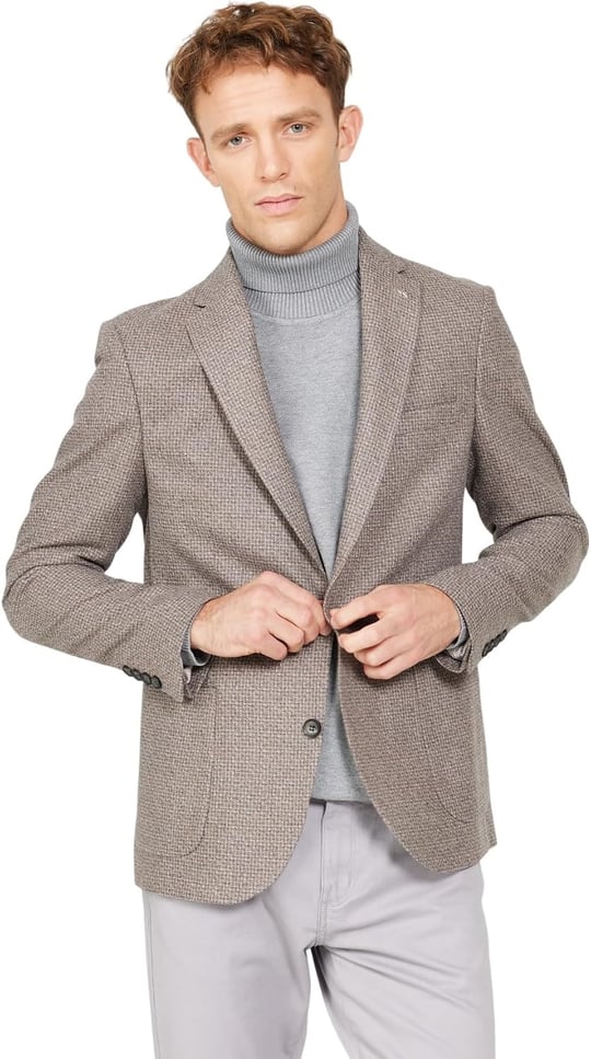 ALTINYILDIZ CLASSICS Slim Fit Dar Kesim Mono Yaka Desenli Yünlü Ceket