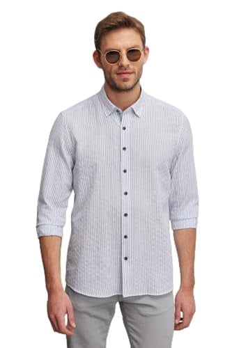 ALTINYILDIZ CLASSICS Slim Fit Dar Kesim Gizli Düğme Yaka%100 Pamuk Baskılı Gömlek