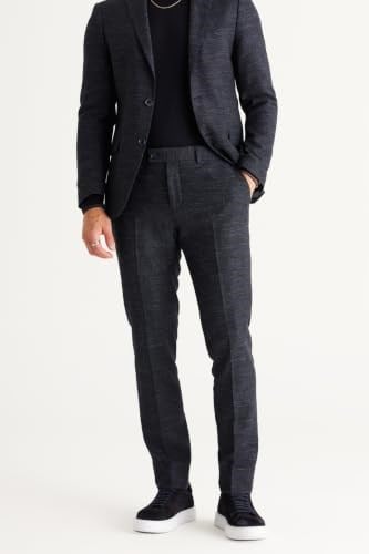 ALTINYILDIZ CLASSICS Slim Fit Dar Kesim Mono Yaka Yünlü Desenli Takım Elbise, Lacivert, 56-6 Drop