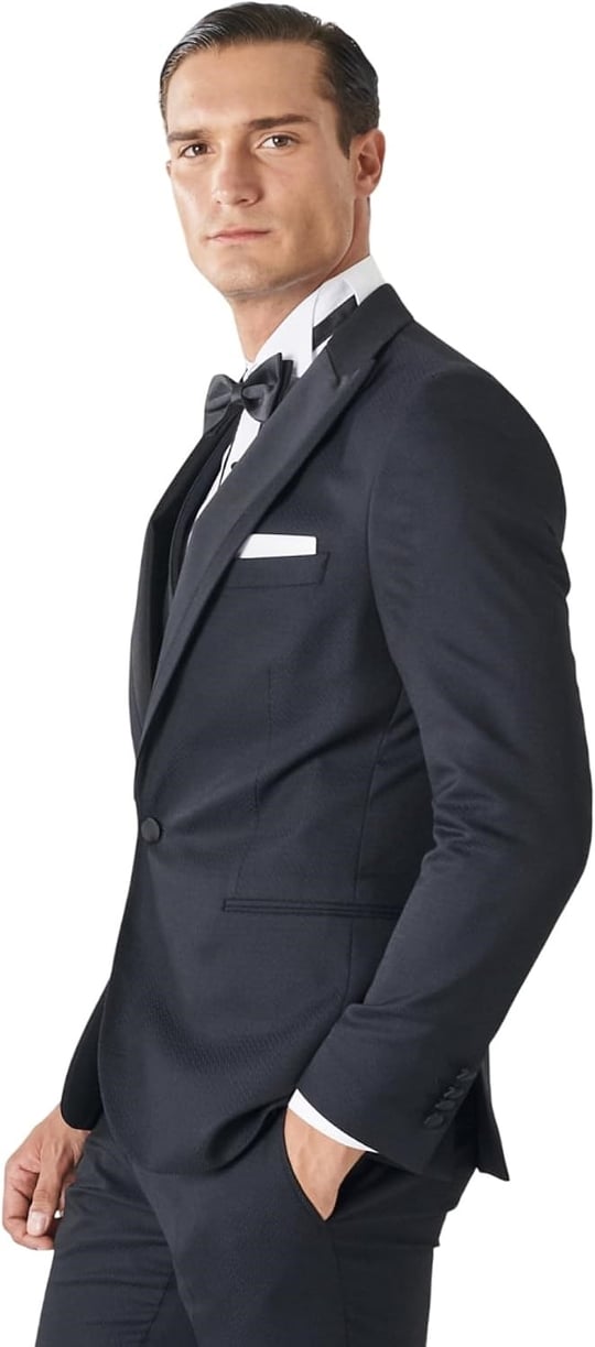 ALTINYILDIZ CLASSICS Slim Fit Dar Kesim Kırlangıç Yaka Desenli Yelekli Smokin Takım