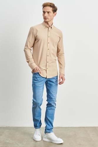 ALTINYILDIZ CLASSICS Slim Fit Dar Kesim Düğmeli Yaka%100 Pamuk Desenli Gömlek