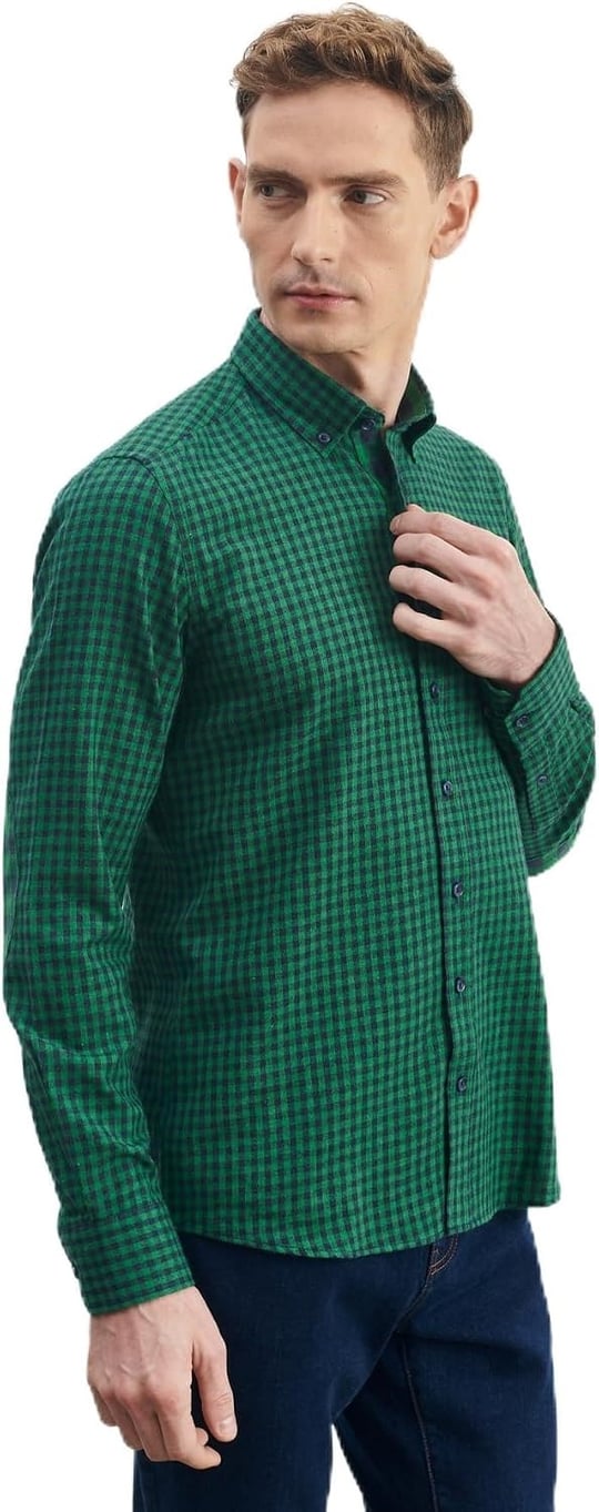 ALTINYILDIZ CLASSICS Slim Fit Dar Kesim Düğmeli Yaka Pötikareli Flanel Oduncu Gömlek