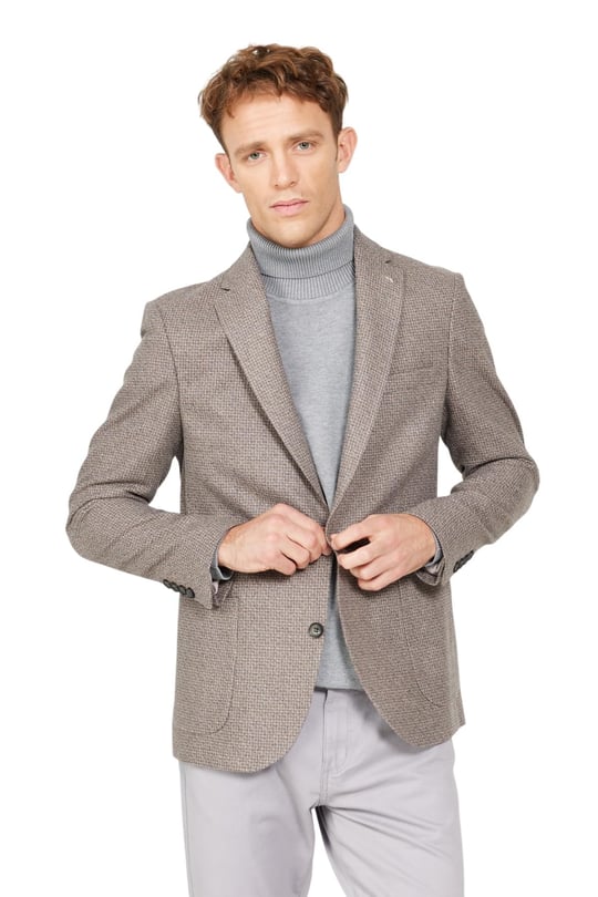 ALTINYILDIZ CLASSICS Slim Fit Dar Kesim Mono Yaka Desenli Yünlü Ceket