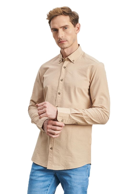 ALTINYILDIZ CLASSICS Slim Fit Dar Kesim Düğmeli Yaka%100 Pamuk Desenli Gömlek