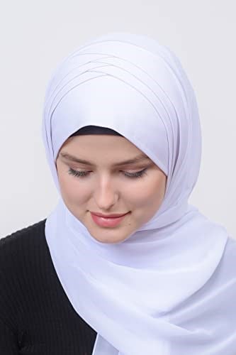 Altobeh Pileli Çapraz Tela Bantlı Pratik Tesettür Şifon Şal