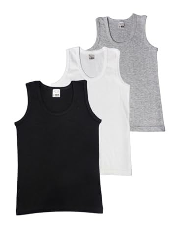ALYA UNDERWEAR Erkek Çocuk, Pamuklu Ribana Kumaş Atlet, Oval Yaka 3lü Paket