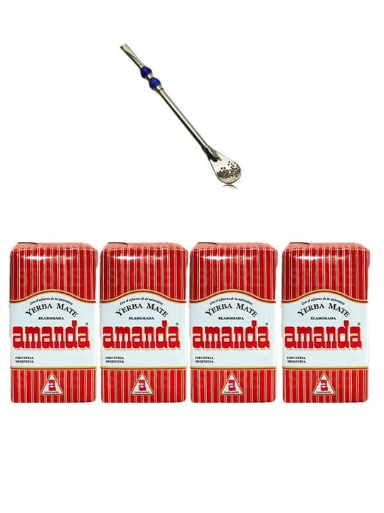 AMANDA YERBA MATE ÇAY 250 GR X4 ADET + paslanmaz çelik pipet (HEDİYE)