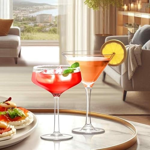 Amazing Abby - Vesper - 10 oz Plastik Martini Bardakları (4lü Set), Plastik Kokteyl Bardakları, Yeniden Kullanılabilir, BPA İçermez, Kırılmaz, Bulaşık Makinesinde Yıkanabilir, Havuz Kenarı, Açık