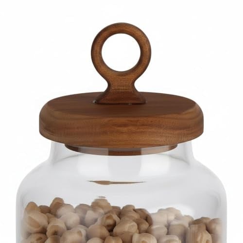 AmberHaus 3lü Ring Serisi Akasya Kapaklı ve Tabanlı Borosilikat Cam Kavanoz Seti - 1100 ml Vakumlu Bakliyat ve Kurabiye Saklama Kabı (20x11.5 cm)