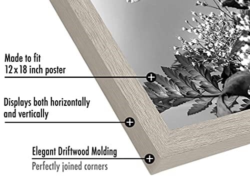 Americanflat 12x18 Poster Çerçevesi Driftwood - Cilalı Pleksiglaslı Kompozit Ahşap - Duvar için Yatay ve Dikey Formatlar Dahil Asm