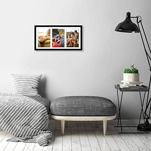 Americanflat 20 x 41 cm resim çerçevesi kolaj - Üç adet 13 x 18 cm fotoğrafı duvarınızda gösterin - ailenin birden fazla resmi için resim çerçevesi - kırılmaz camlı kompozit ahşap - siyah