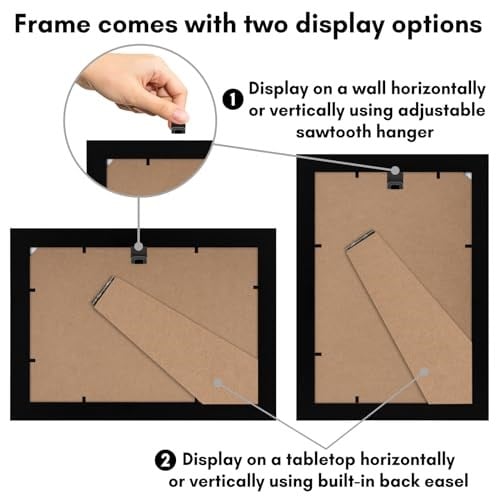 Americanflat 6x9 Siyah Resim Çerçevesi - Duvar veya Masa Üstü Ekran için Kırılmaya Dayanıklı Cam, Asma Donanımı ve Şövale ile Tasarlanmış Ahşap Fotoğraf Çerçevesi