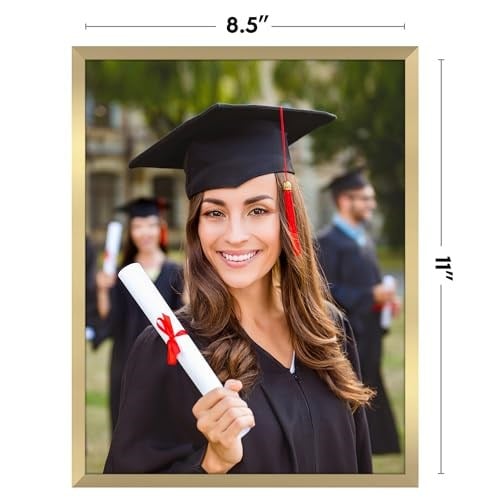 Americanflat 8,5 x 11 Altın Resim Çerçevesi - Kırılmaya Dayanıklı Camlı İnce Kenarlıklı Fotoğraf Çerçevesi - Duvar ve Masa Üstü için Yatay ve Dikey Formatlar