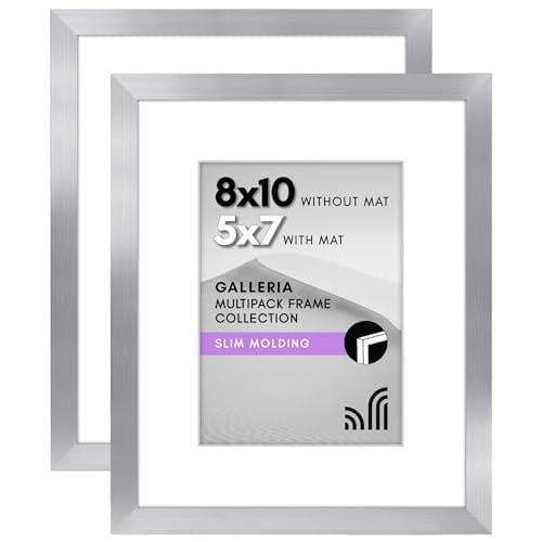 Americanflat 8x10 Resim Çerçevesi Seti 2 inç Gümüş - Mat veya 8x10 Çerçeve ile 5x7 Resim Çerçevesi olarak kullanın - Duvar ve Masa Üstü için Pleksiglas Kapaklı ve Şövaleli Kolaj Resim Çerçeveleri