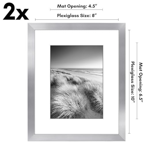 Americanflat 8x10 Resim Çerçevesi Seti 2 inç Gümüş - Mat veya 8x10 Çerçeve ile 5x7 Resim Çerçevesi olarak kullanın - Duvar ve Masa Üstü için Pleksiglas Kapaklı ve Şövaleli Kolaj Resim Çerçeveleri