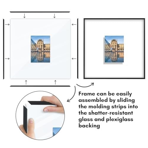 Americanflat Cilalı Pleksiglaslı 16x16 Yüzer Resim Çerçevesi - Mat ile 5x7 Çerçeve veya 16x16 Mat Olmayan Çerçeve olarak kullanın - Fusion Flo - Seçenekler: 1 Paket, 1 adet, 2 adet, 2li Paket, Modern