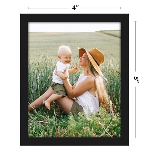 Americanflat Siyah 4x5 Resim Çerçevesi - Kırılmaya Dayanıklı Camlı İnce Kenarlıklı Fotoğraf Çerçevesi, Asma Donanımı ve Duvar veya - Seçenekler: 4x5, 10x14, 10x20, 16x22, 17x21, 18x20, 21x28, 25x25...