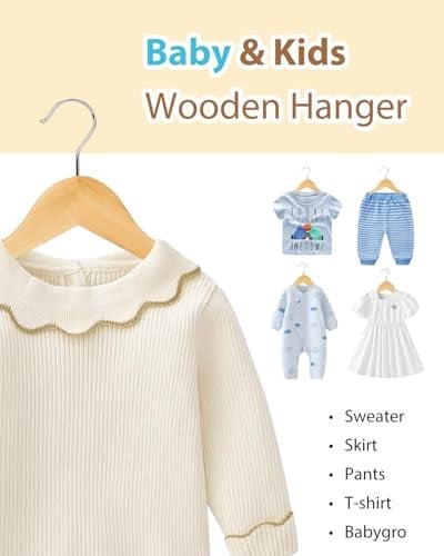 AMKUFO Bebek askıları 10 paket çocuk askıları, 12.75 inç ahşap bebek askıları-için-çocuklar, pantolon Bar ve omuz çentikleri ile ahşap çocuk askıları, doğal elbise askıları katı ve dayanıklı