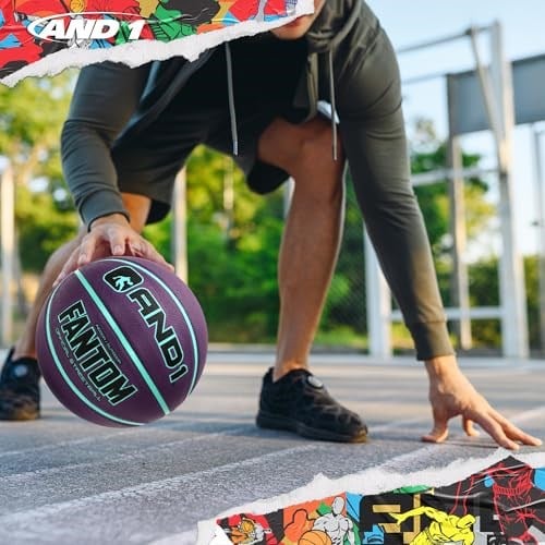 AND1 Fantom Kauçuk Basketbol: Resmi Düzenleme Boyutu 7 (74,9 cm) Kauçuk Basketbol - Derin Kanal İnşaat Sokak Topu, Kapalı Açık Hava Basketbol Oyunları için Üretilmiştir