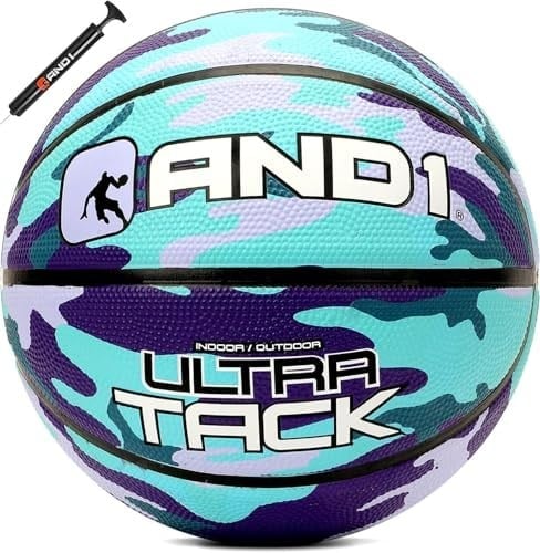 AND1 Ultra Grip Basketbol: Resmi Düzenleme Boyutu 7 (74,9 cm) Kauçuk Basketbol - Derin Kanallı İnşaat Sokak Topu, İç Mekan Dış Mekan Basketbol Oyunları İçin Üretilmiştir