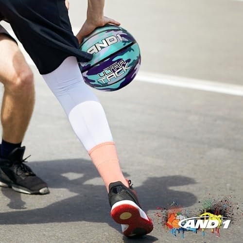 AND1 Ultra Grip Basketbol: Resmi Düzenleme Boyutu 7 (74,9 cm) Kauçuk Basketbol - Derin Kanallı İnşaat Sokak Topu, İç Mekan Dış Mekan Basketbol Oyunları İçin Üretilmiştir