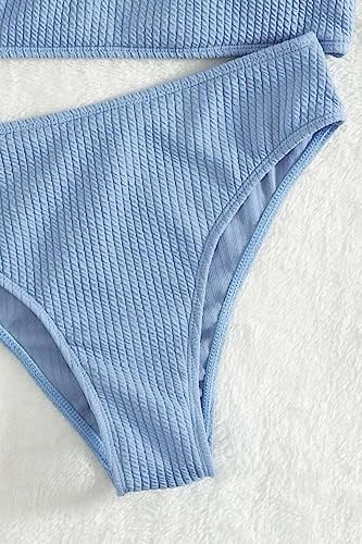 Angelsin Özel Fitilli Kumaş Yüksek Bel Tankini Bikini Takım