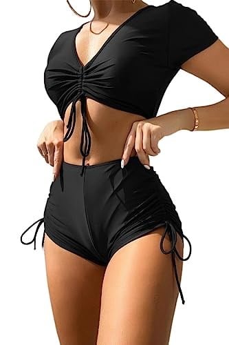 Angelsin Özel tasarım Yarım Kol Büzgü Detaylı Bikini Takım