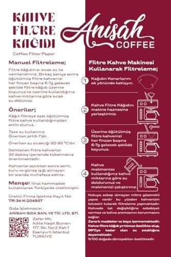 Anisah Coffee 80li Filtre Kahve Kağıdı | Kokusuz | Kimyasalsız | Doğa Dostu | Yırtılmaz | Kokusuz Kimyasalsız Doğa Dostu Yırtılmaz