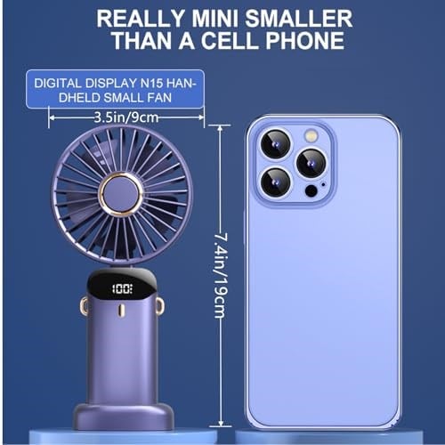 Anncain Taşınabilir El Vantilatörü, Mini Katlanabilir Masa Üstü Vantilatör, 5 Hızlı USB Şarj Edilebilir Vantilatörler, LED Ekranlı Ev Ofis Seyahat için Pil ile Çalışan Mini El Vantilatörü (Beyaz)