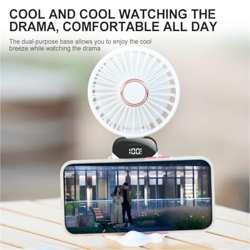 Anncain Taşınabilir El Vantilatörü, Mini Katlanabilir Masa Üstü Vantilatör, 5 Hızlı USB Şarj Edilebilir Vantilatörler, LED Ekranlı Ev Ofis Seyahat için Pil ile Çalışan Mini El Vantilatörü (Beyaz)